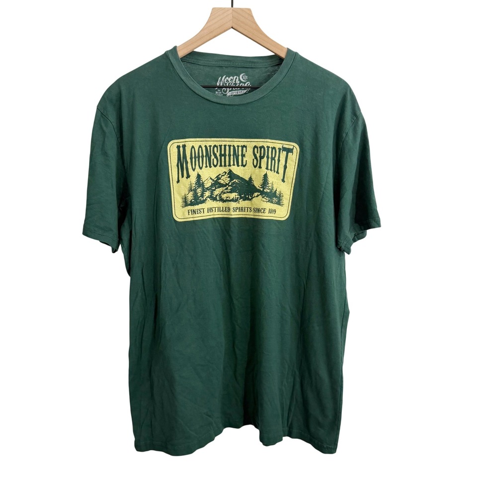 Moonshine Spirit T-Shirt Green XL Gorpcore American Festival Party Rodeo Country